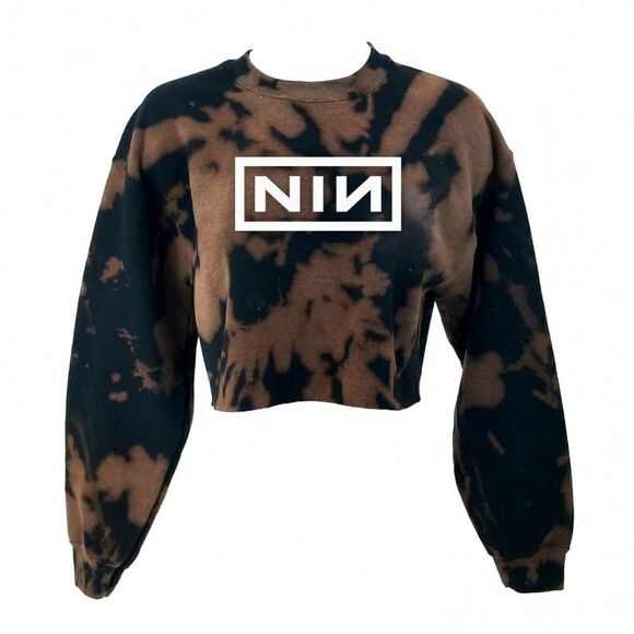 Gildan Other - Nine Inch Nails NIN Acid Wash Crop Top Long Sleeve Pullover Crewneck Sweatshirt